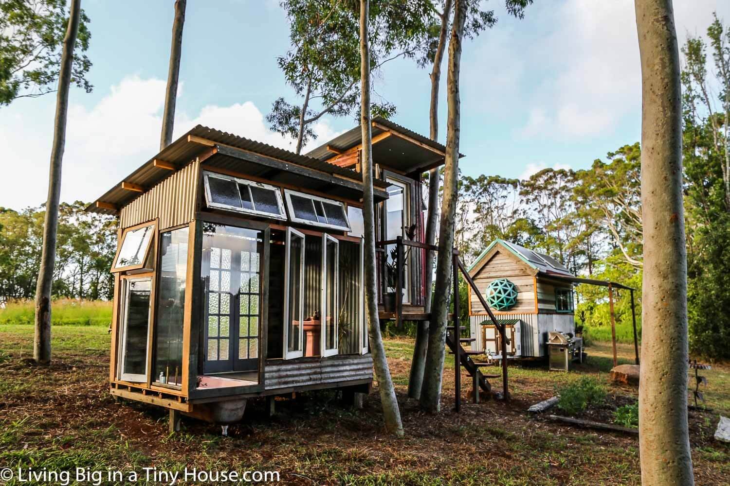 Tiny Home With Luxury Bath-House Made From Recycled Windows